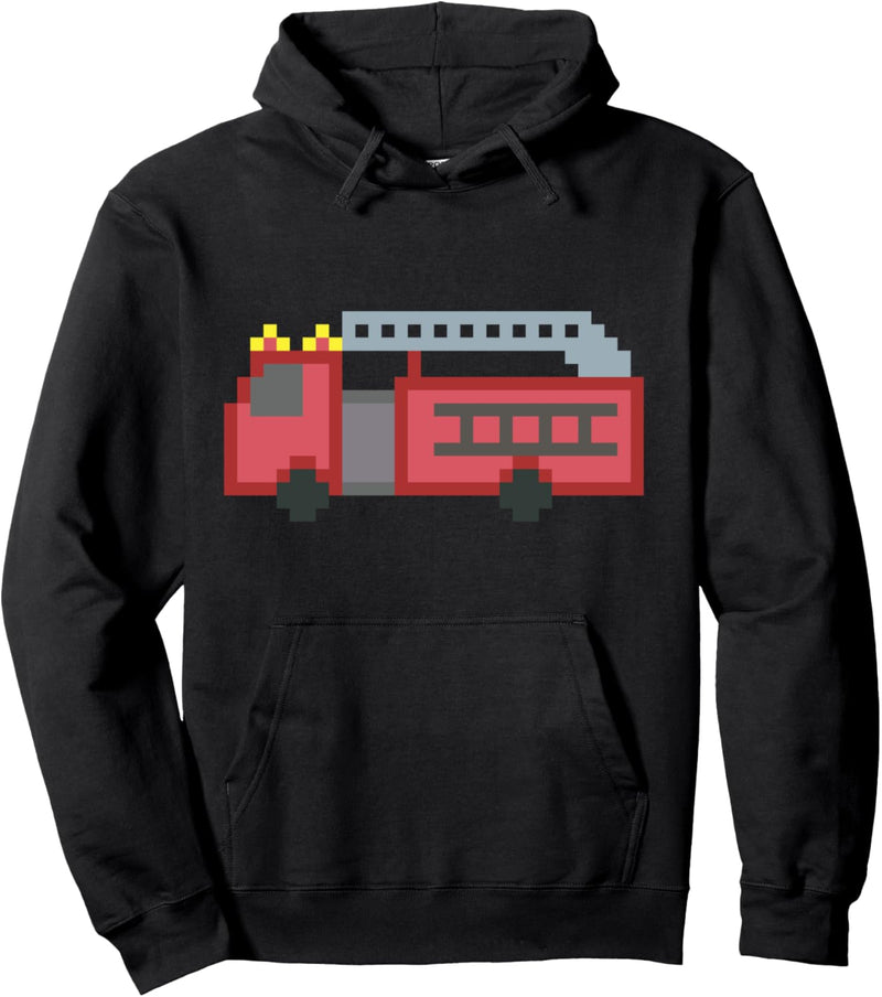 Feuerwehrauto mit niedlichem Pixel-Leiterwagen Pullover Hoodie