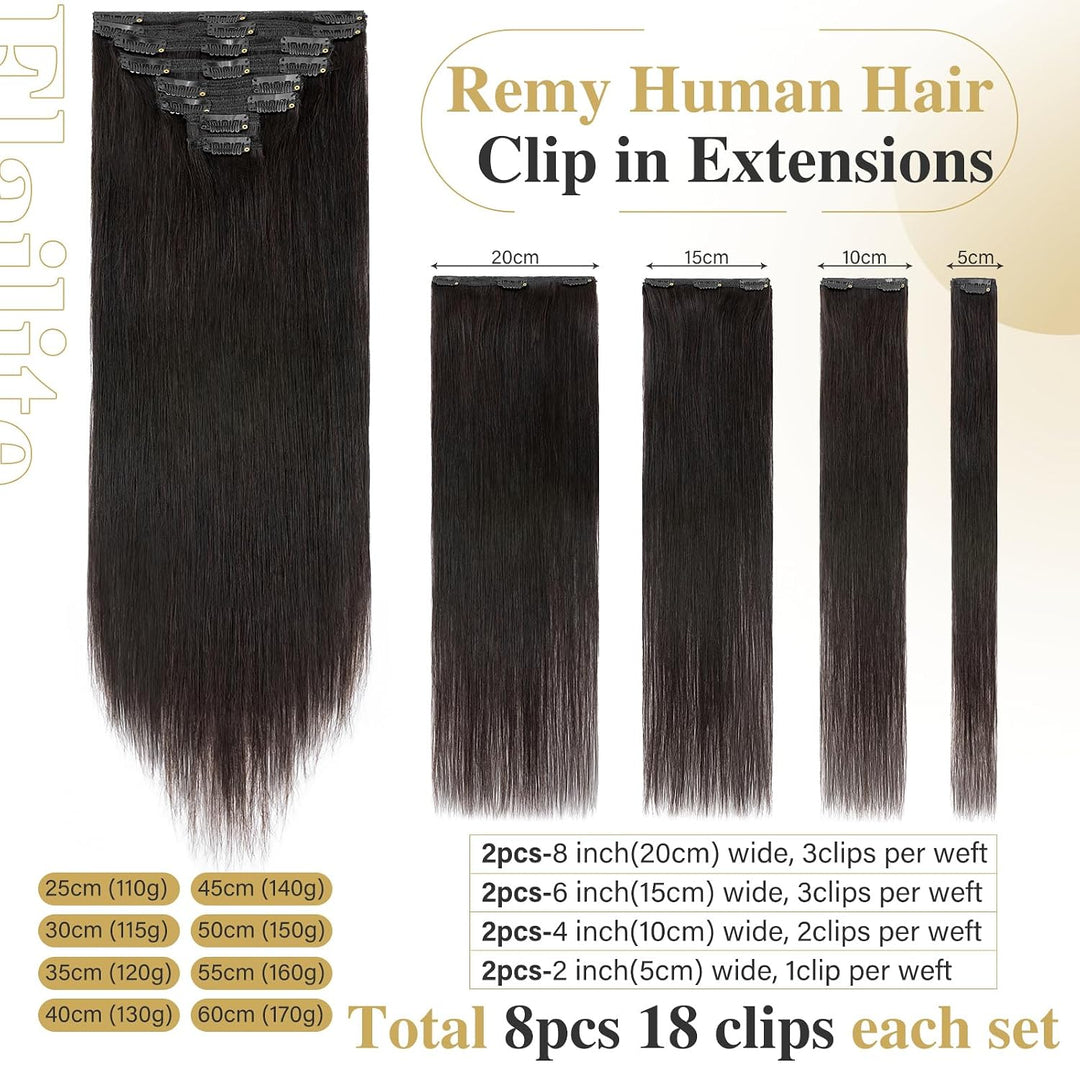 Elailite Clip in Extensions Echthaar Doppelt Tressen 8 Teilig 18 Clips für Mädchen Haarverlängerung