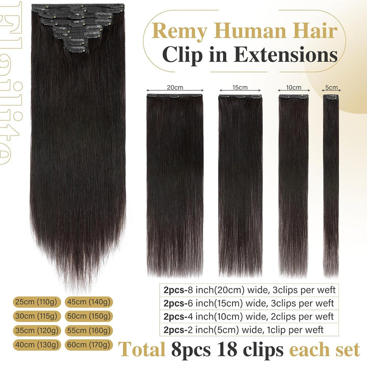 Elailite Clip in Extensions Echthaar Doppelt Tressen 8 Teilig 18 Clips für Mädchen Haarverlängerung