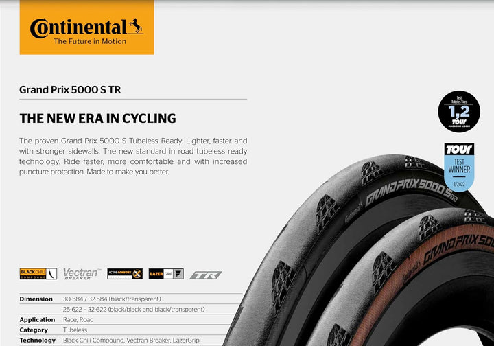 Continental Grand Prix 5000S TR Faltreifen // 32-622 (700x32C) schwarz/transparent, schwarz/transpar