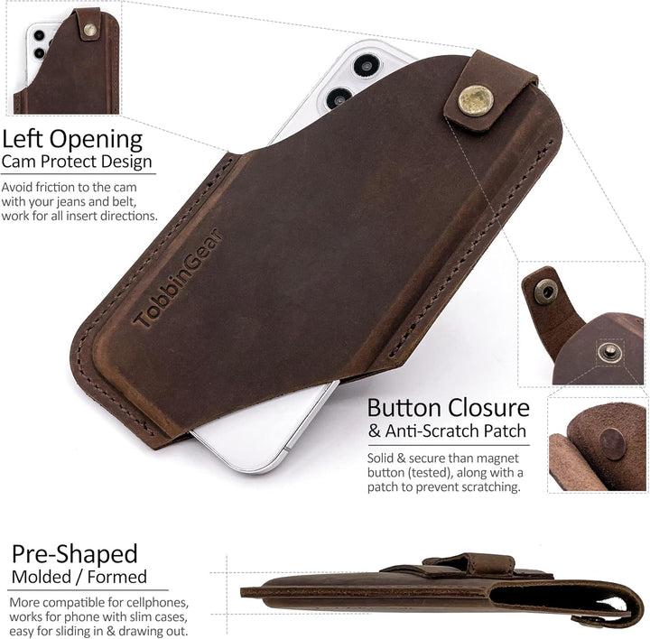 TobbinGear Leder Handy Holster mit Gürtelclip, Leder Gürteltasche Handytasche, Universal Leder Handy