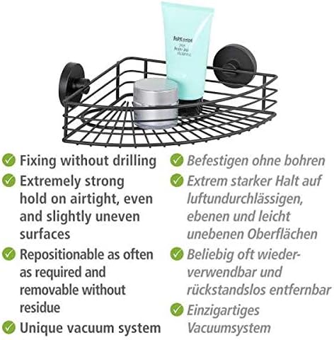 WENKO Eckablage Mod. Bari Wandablage ohne Bohren Duschablage mit Vakuum-Befestigung Stahl schwarz la