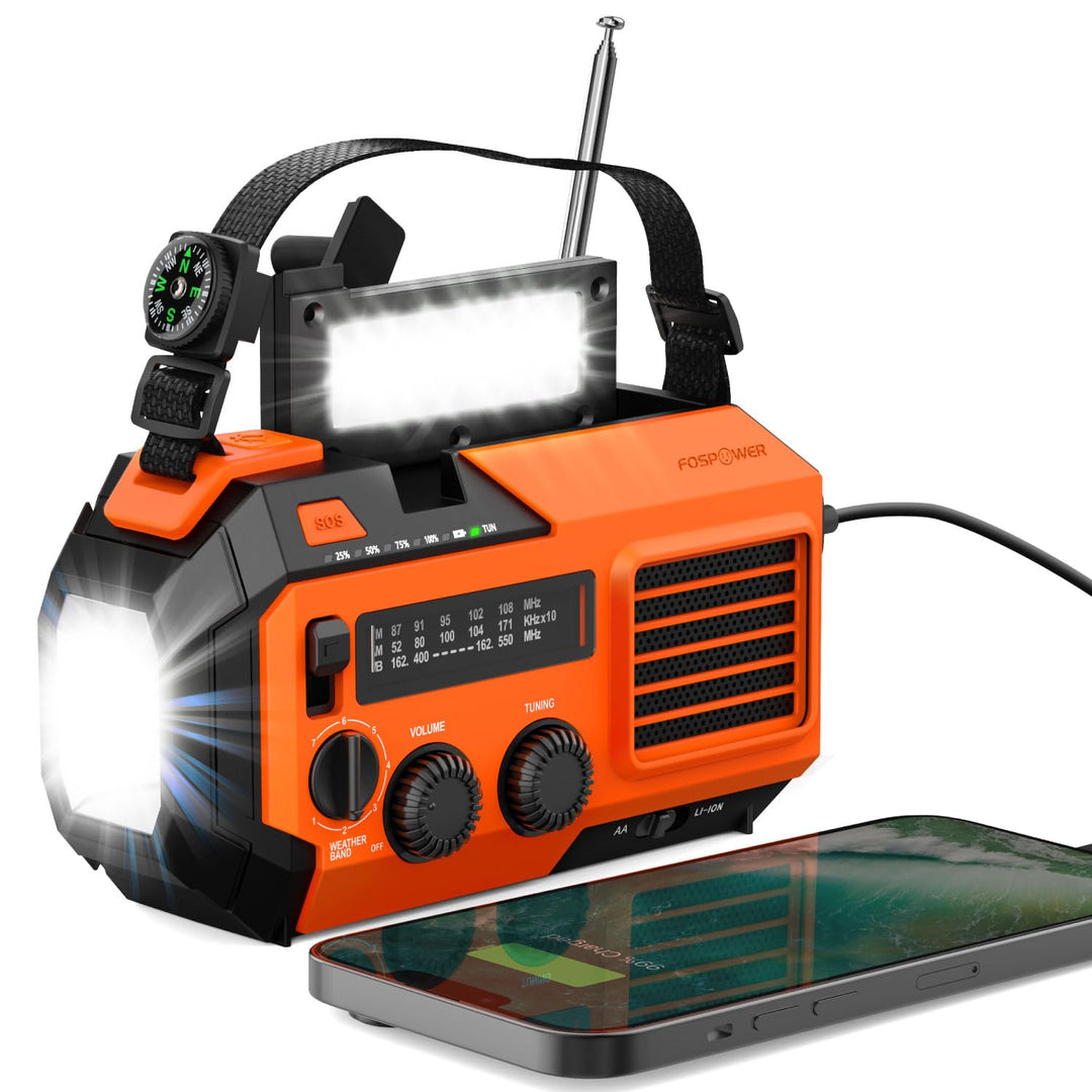 FosPower - Notfallradio NOAA/AM/FM mit 19240mWh (5200mAh) Tragbare Powerbank - Aufladung per USB/Sol