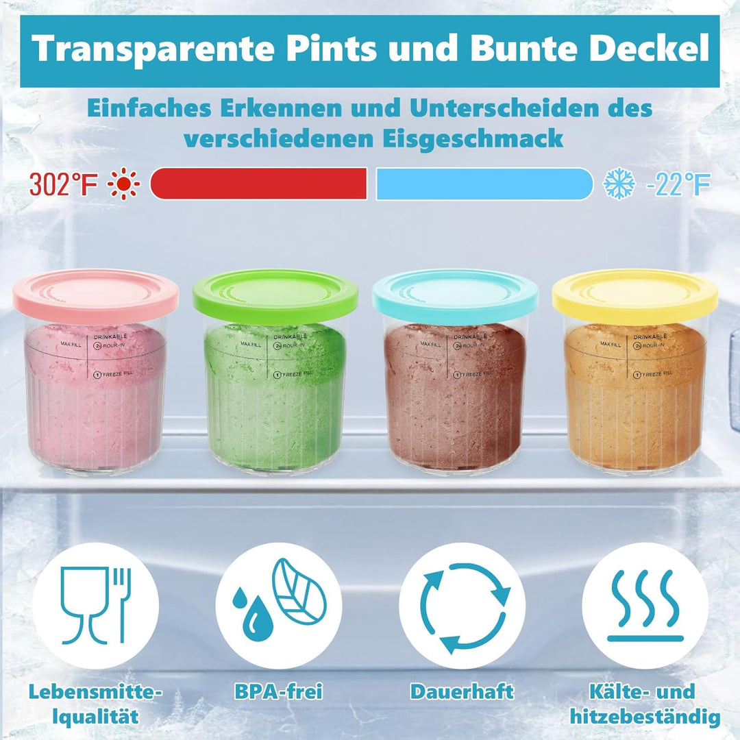 Nepfaivy Behälter für Ninja Creami Deluxe - 4er-Set Eiscremebecher und Deckel Kompatibel mit Ninja C