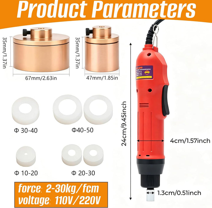 Flaschenverschliesser Elektrisch, Verschliessmaschine Handgerät mit Ergonomie Griff für 10–50 mm Kap