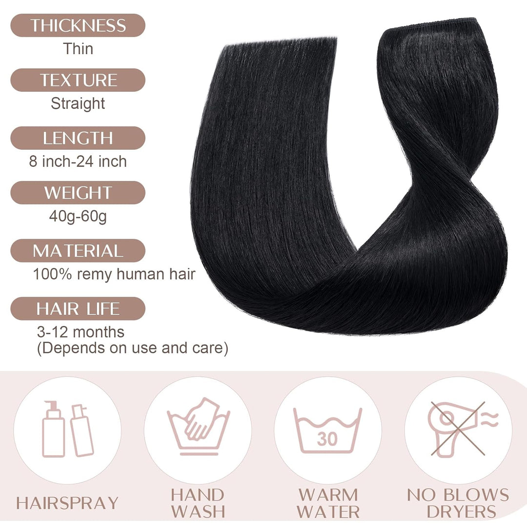 SEGO Extensions Echthaar Clip 1 Tresse Haarverlängerungen Remy 7A ein Teilig Set 5 Klips Haarteil 10