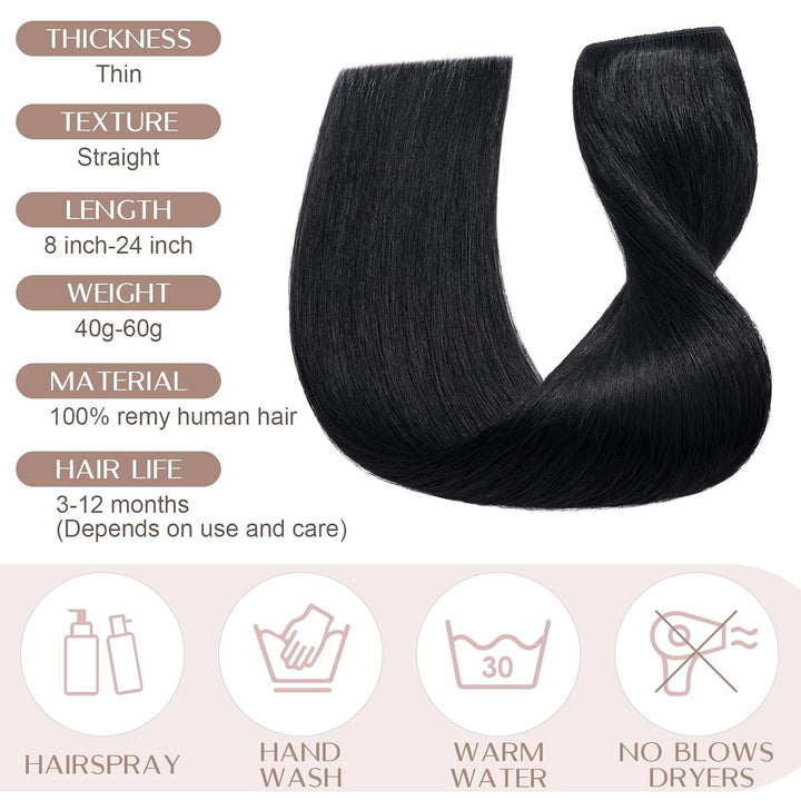 SEGO Extensions Echthaar Clip 1 Tresse Haarverlängerungen Remy 7A ein Teilig Set 5 Klips Haarteil 10