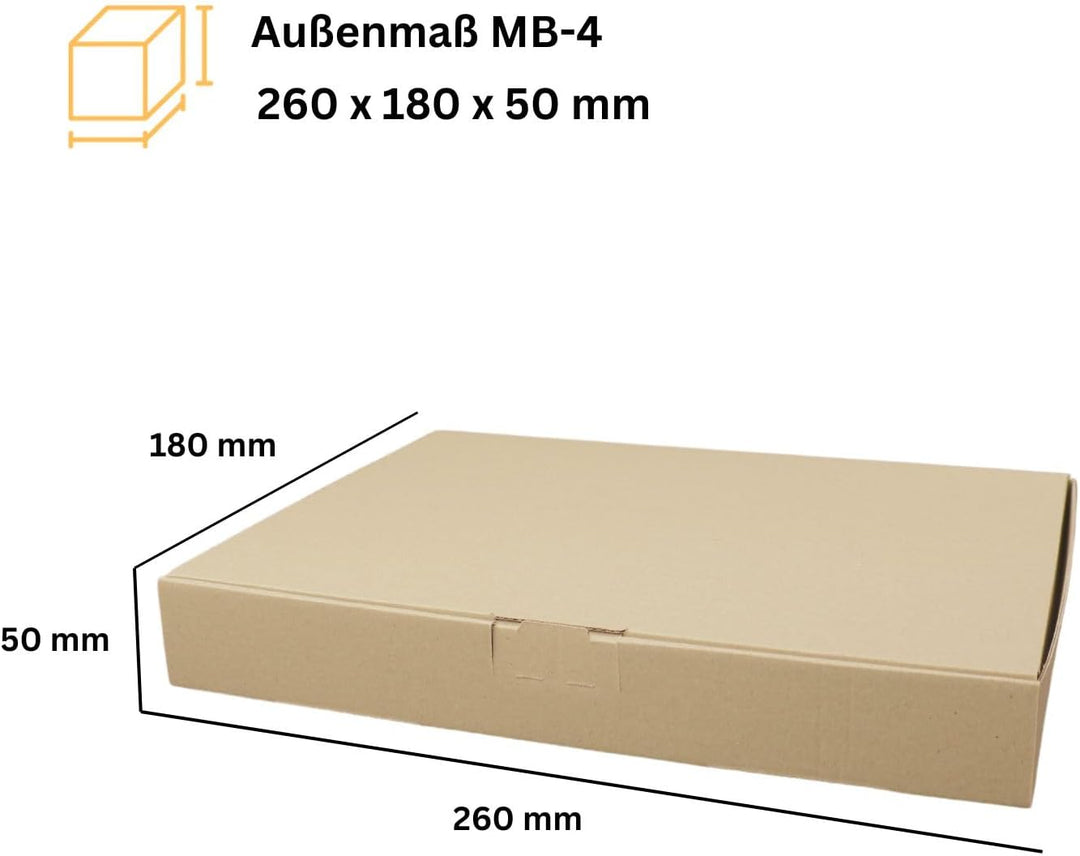 300 Maxibriefkartons MB4 braun in Grösse 260 x 180 x 50 mm(aussen) Post Schachtel für günstigen Vers
