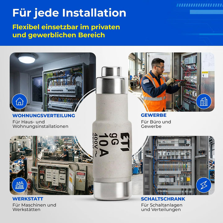 Sicherung NEOZED D01 und D02 10 bis 63 Ampère Blister mit 10 Stück Schmelzsicherungen träge als Ersa