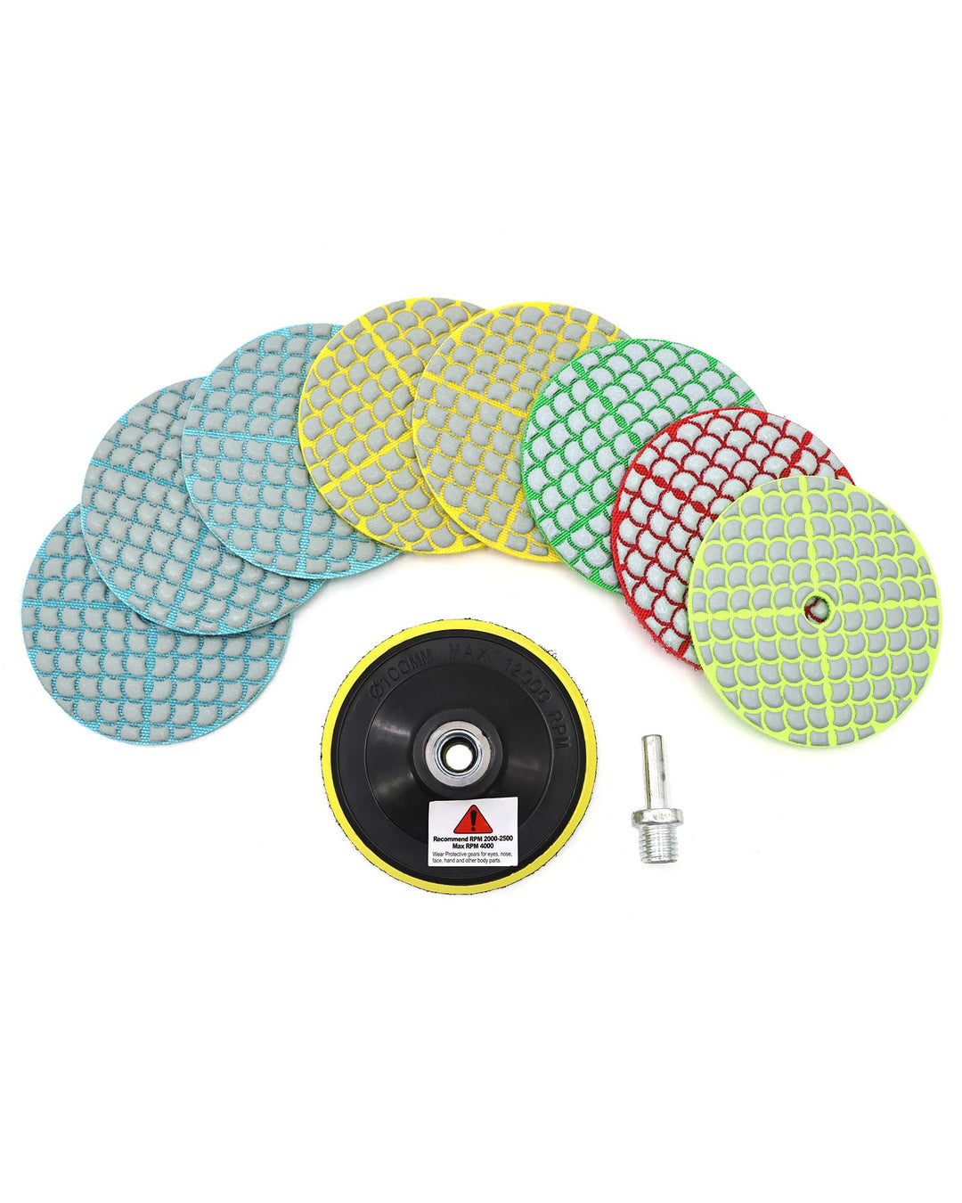 SHDIATOOL Diamant Schleifpads Set 10 Stücke - 8 Stücke 100mm Trocken Polierscheiben (Körnung 50 x 3/