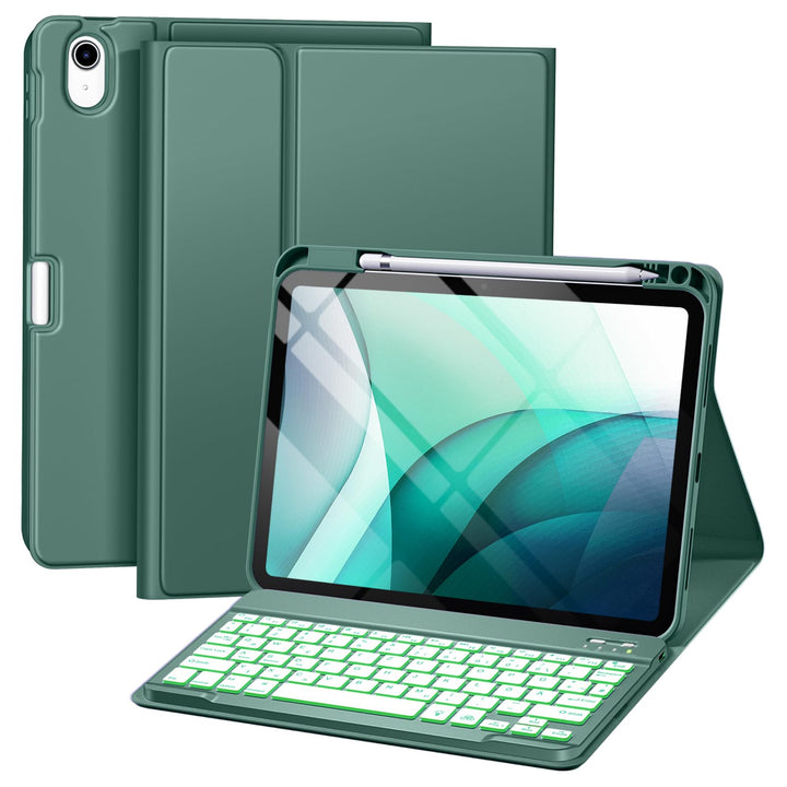 drivego Hülle mit Tastatur für iPad 10 Generation 10.9 Zoll 2022, 7-Farbige Beleuchtete, Magnetische