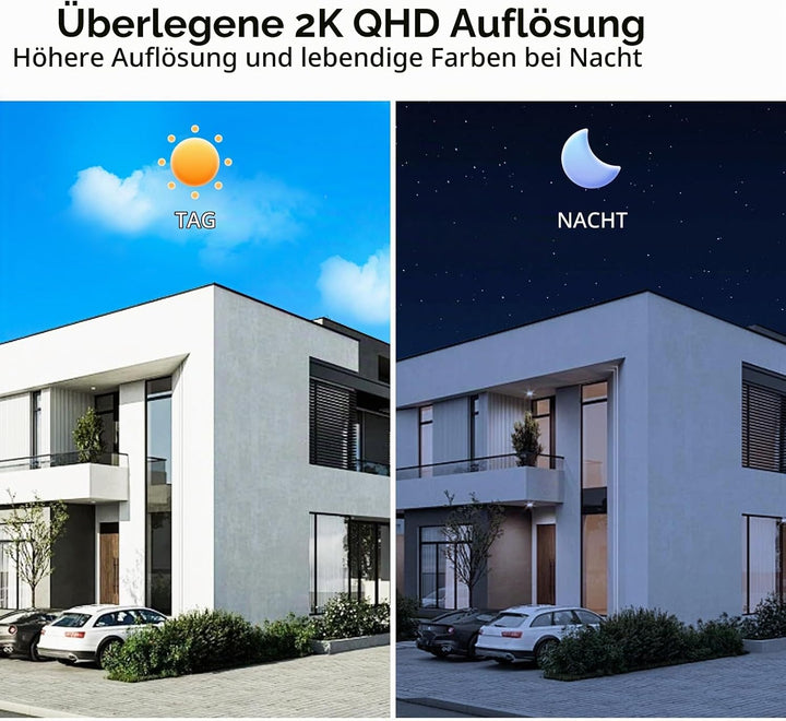Ediloca Magnetische Sicherheitskameras, kabellos, für den Aussenbereich, 2K, schwenkbar, 300°, batte