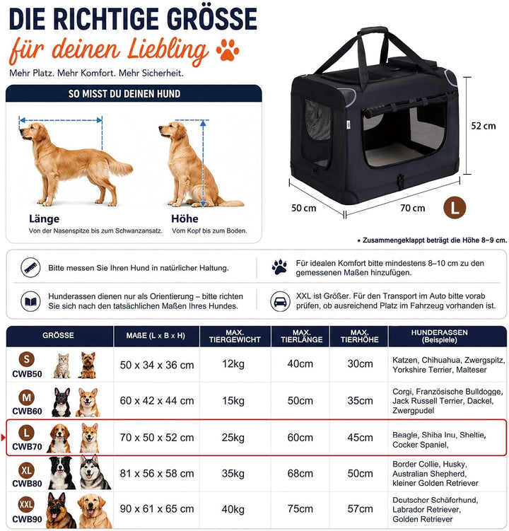 Zedelmaier Hundebox Faltbar Hundetransportbox, L 70x52x50cm, robust Transportbox für Hund Gross Hund