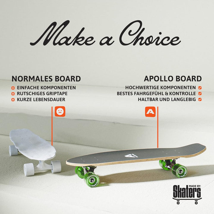 Apollo Mini-Longboard | Midi Cruiser als Komplett-Board, 70cm (30x8) | wendiges Kick Tail Mini Longb