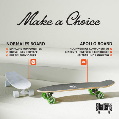 Apollo Mini-Longboard | Midi Cruiser als Komplett-Board, 70cm (30x8) | wendiges Kick Tail Mini Longb