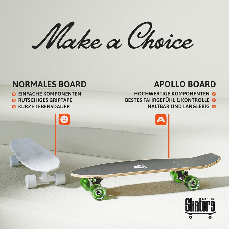 Apollo Mini-Longboard | Midi Cruiser als Komplett-Board, 70cm (30x8) | wendiges Kick Tail Mini Longb