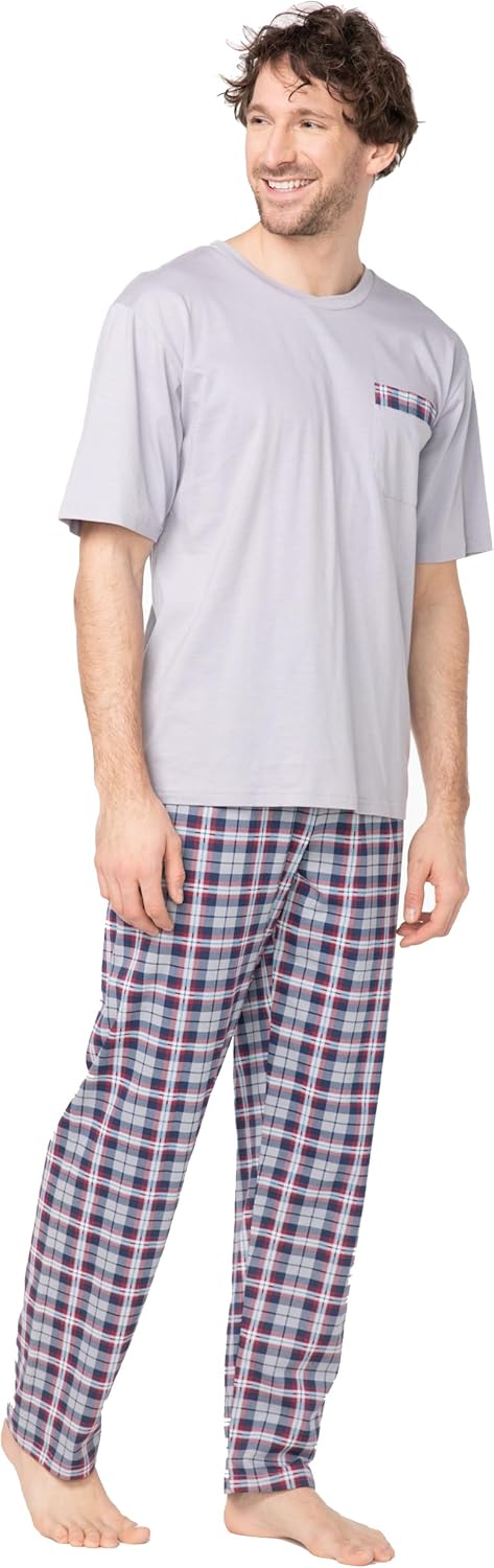 e.VIP® Herren Schlafanzug Chris SL 328A aus 100% Baumwolle S Hellgrau, S Hellgrau