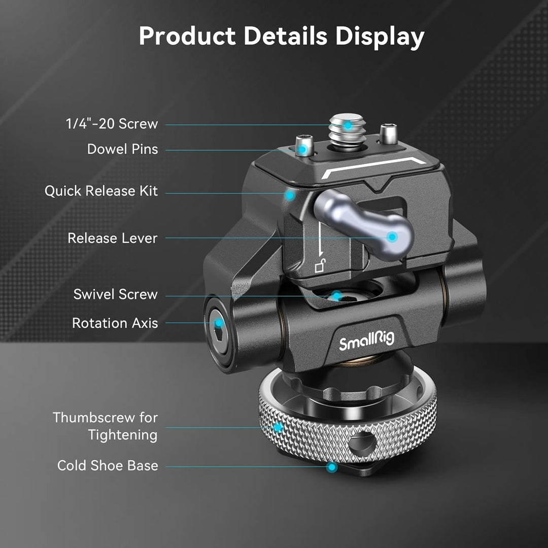 SMALLRIG Cold Shoe Monitor Mount, HawkLock Mini, Drop-in Quick Release Swivel und Tilt Monitor Holde