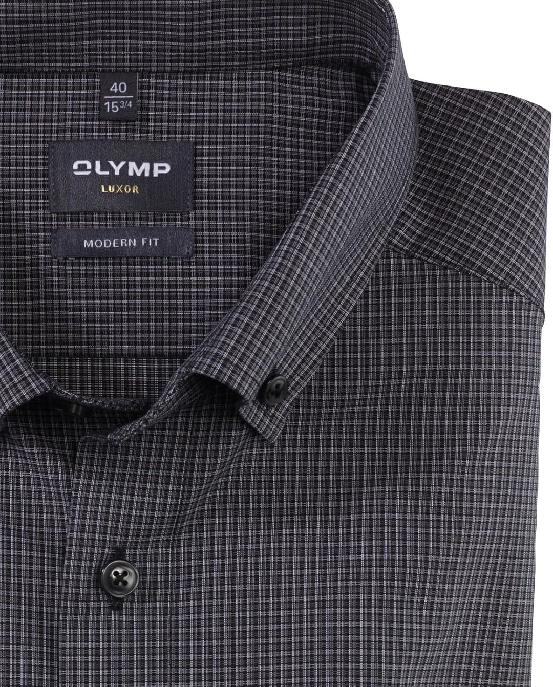 OLYMP Herren Businesshemd Langarm Luxor,Kariert,modern fit,Button-Down-Kragen 38 Schwarz 68, 38 Schw