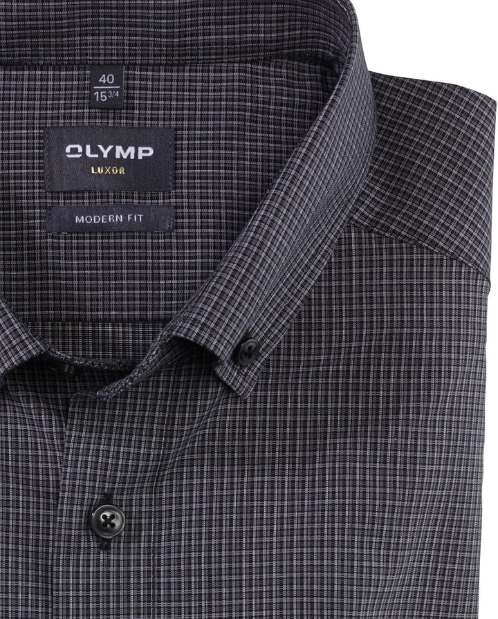 OLYMP Herren Businesshemd Langarm Luxor,Kariert,modern fit,Button-Down-Kragen 37 Schwarz 68, 37 Schw