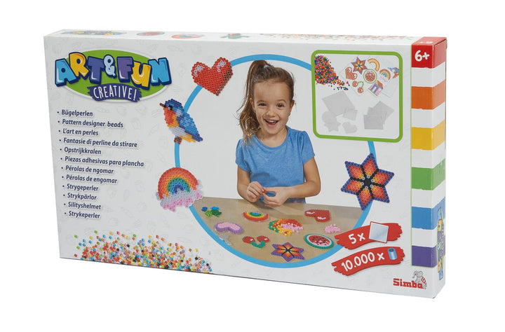Simba 106374146 - Art und Fun 10.000 Bügelperlen, 5 Steckplatten, Motivvorlagen, Bügelpapier, ab 6 J