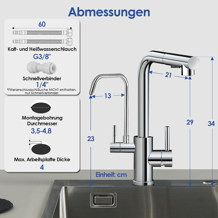 ROVOGO Chrom Wasserhahn Küche 3 Wege mit 2 Strahlarten Brause Ausziehbar, Hochdruck Küchenarmatur mi