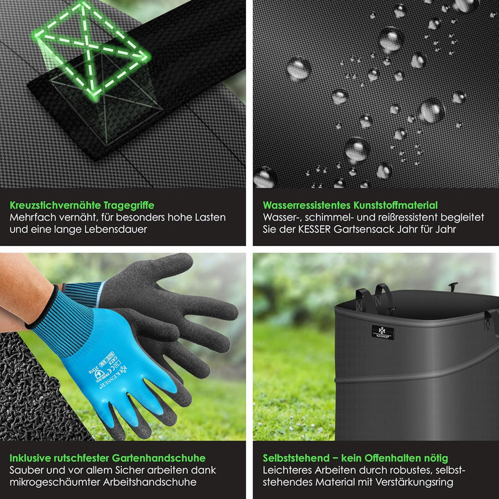 KESSER® Pop-Up-Gartensack 3x 219L Set Laubsack Gartenabfallsack inkl. Handschuhe | Selbststehend mit