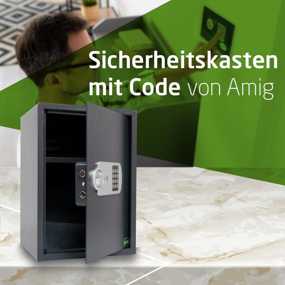 Amig - Tresor mit Öffnung mit Tastatur | mit Notsicherheitsschlüssel und Knauf | Anti-Stoss- und Ant