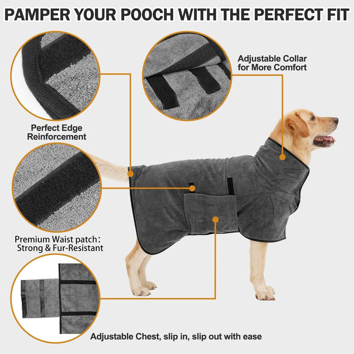 HezzLuv Bademantel Für Hunde, Hundebademantel Aus Mikrofaser Für Mittlere Und Grosse Hunde, Saugfähi
