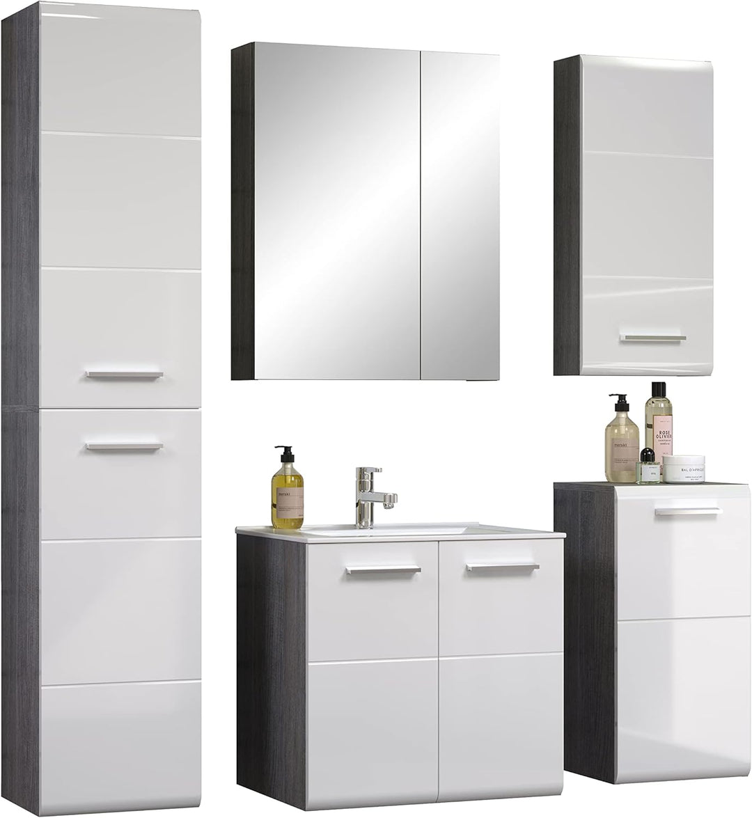 trendteam smart living - Riva - Kommode - Weiss Hochglanz/Grau - Hängeunterschrank mit abgerundeter