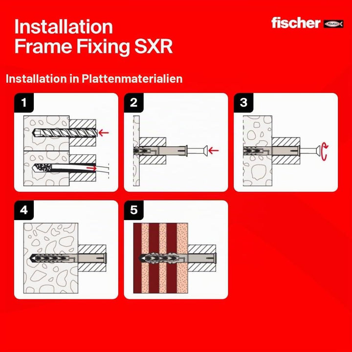 fischer Langschaftdübel SXR 10x120 T, hochwertiger Spreizdübel mit passender Senkkopfschraube, Nylon