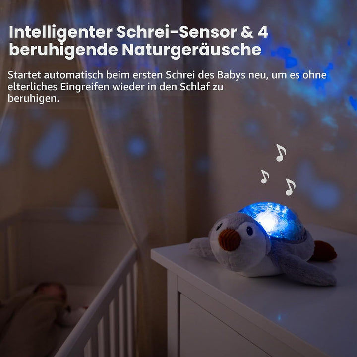 Cloud b Tranquil Penguin - Eco Baby Night Light &amp; Sound Machine, Ocean Wave Projector, Cry Sensor, W