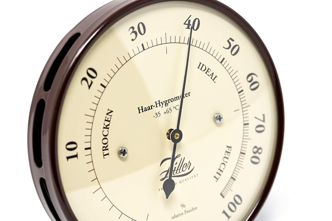 ZILLER Haar-Hygrometer, Serie Retro, Gehäuse Braun, Ziffernblatt Creme, Durchmesser 10cm, Made in Ge
