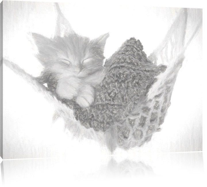Pixxprint Katzenbaby in Hängematte als Leinwandbild/Grösse: 100x70 / Wandbild/Kunstdruck/fertig besp