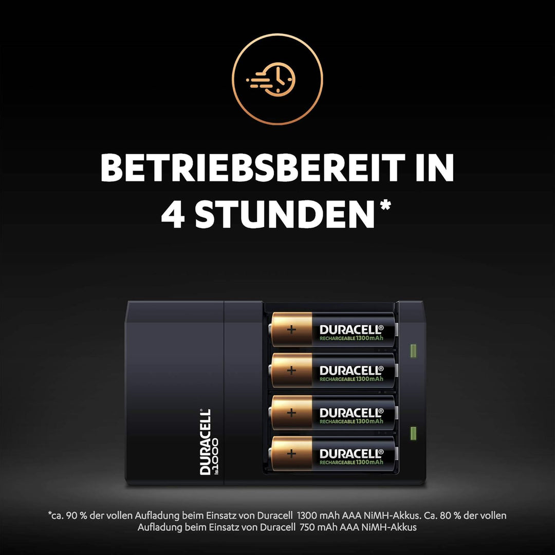 Duracell CEF14 4-Stunden-Ladegerät, mit wiederaufladbaren Batterien, AA+AAA ,weiss