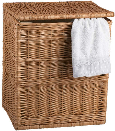 e-wicker24 Rechteckiger Wäschekorb, Wäschekorb aus Weide, Wäscheschrank, Wäschekorb mit Deckel, natu