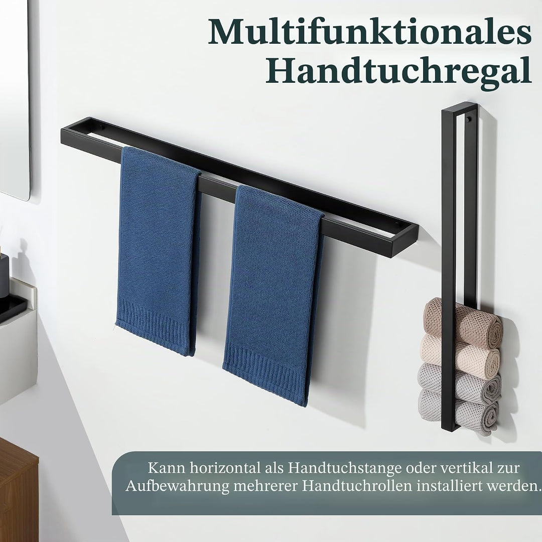 SAYAYO Handtuchhalter Schwarz Wand Bad, Gästehandtuchhalter mit Bohren 70CM | Handtuchhalter Badezim
