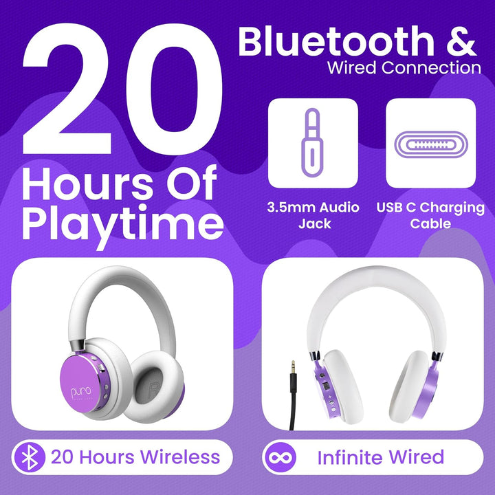 Puro Sound Labs BT2200-Plus Lautstärkebegrenzende Bluetooth-Kopfhörer für Kinder - Sicherere Kopfhör