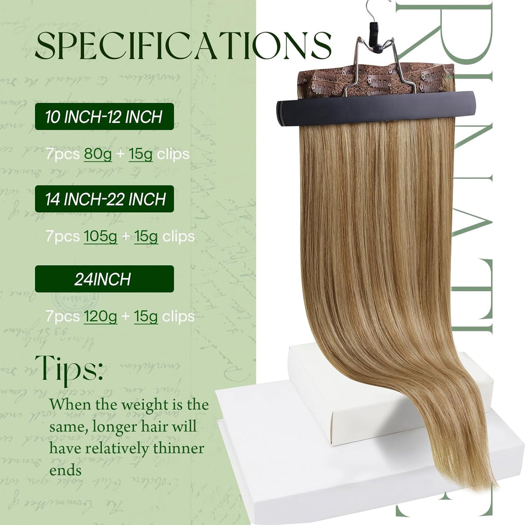 RUNATURE Blond Clip Extensions Echthaar Dunkelblond mit Goldblond Glatt Haar Clip in Haarextensions