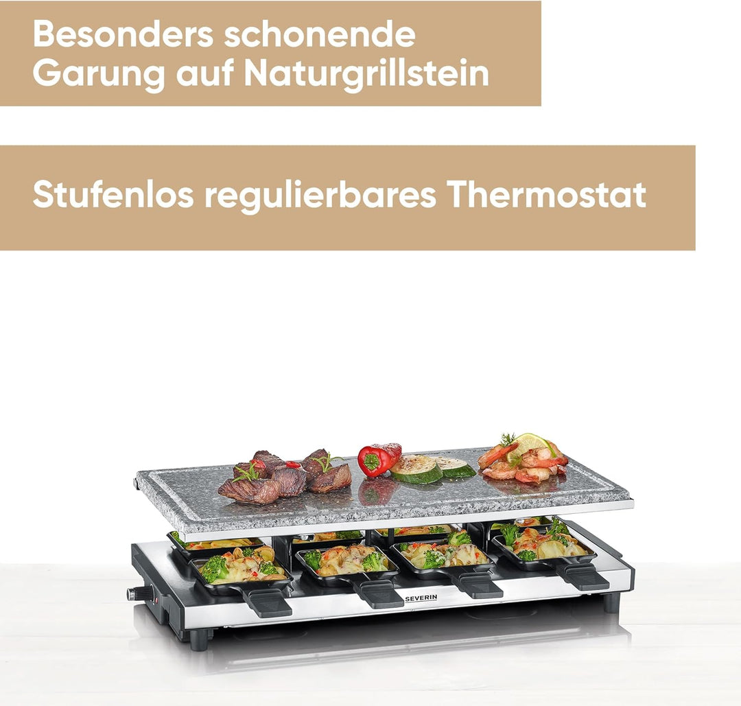 SEVERIN RG 2374 Raclette mit Naturgrillstein, 1700, Kunststoff/Edelstahl, schwarz Hochwertiges