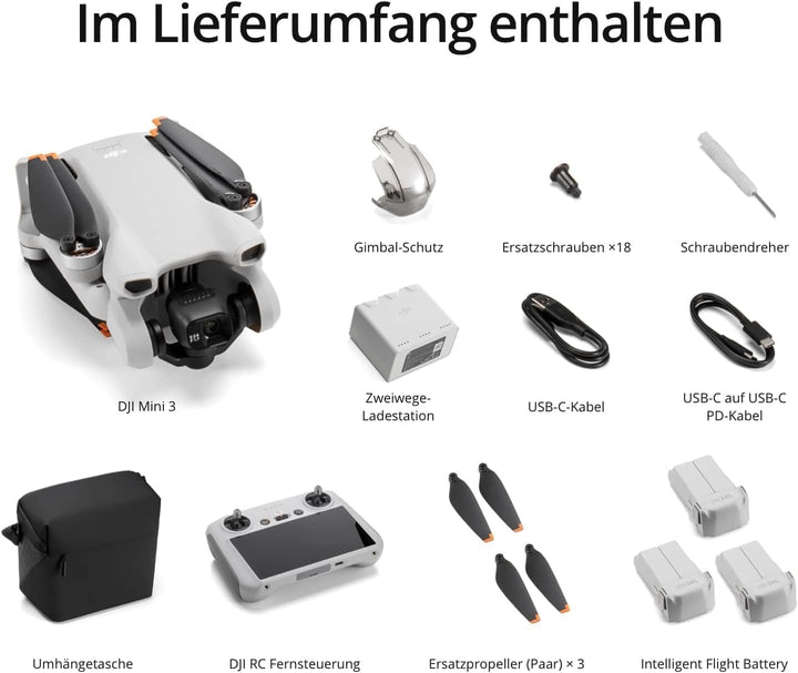 DJI Mini 3 Fly More Combo (DJI RC) – Leichte und faltbare Mini-Kameradrohne mit 4K HDR-Video, 3 Batt