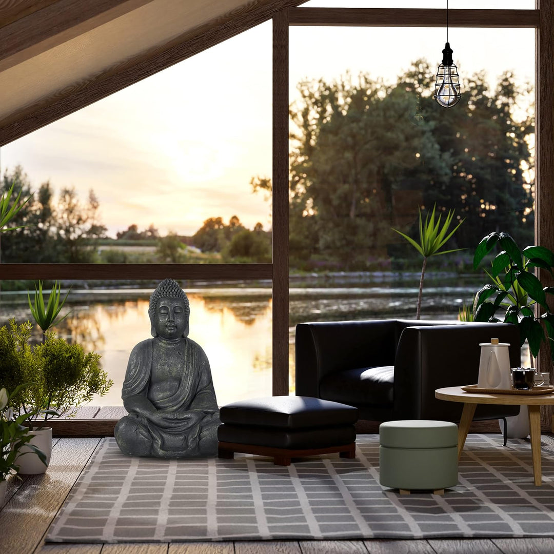 Relaxdays Buddha Figur sitzend, XL 70 cm, Gartenfigur, Vintage Dekofigur Wohnzimmer, wetterfest, fro