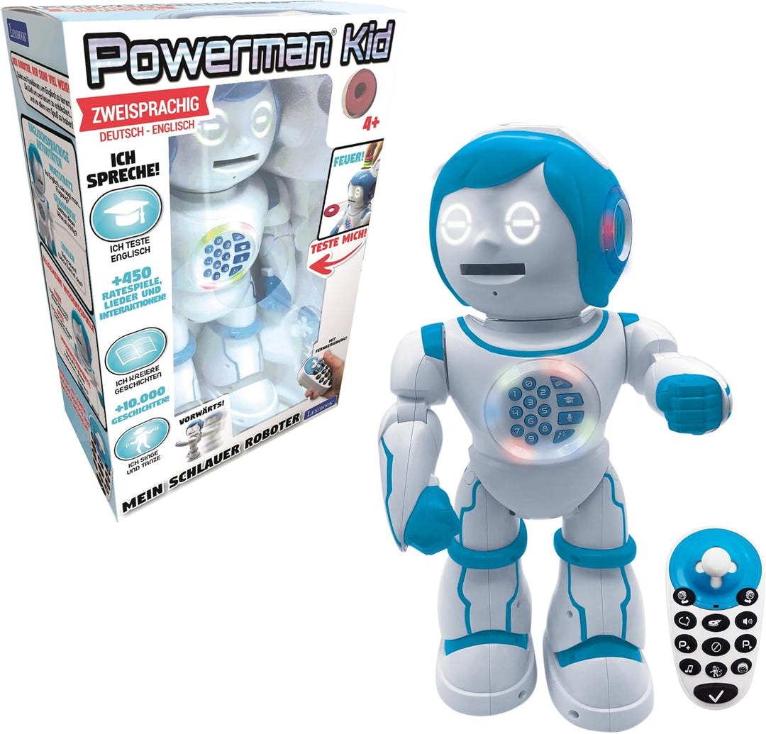 Lexibook ROB90DE Powerman Kid-Pädagogischer und zweisprachiger deutsch/englischer Roboter-Gehend Spr