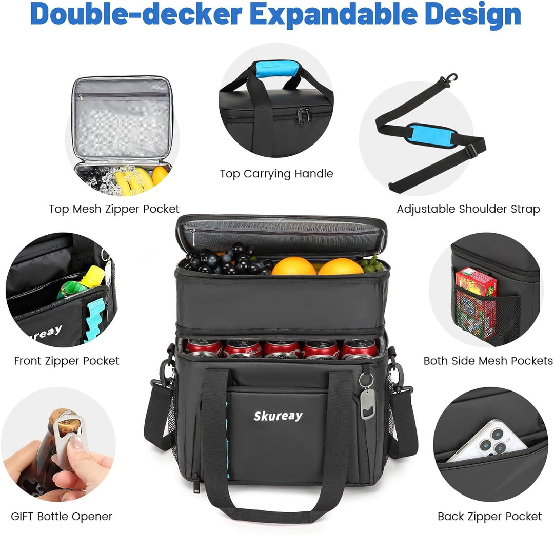 Grosse, erweiterbare Kühltasche aus weichem Material, doppelstöckige Lunchtasche für Damen und Herre