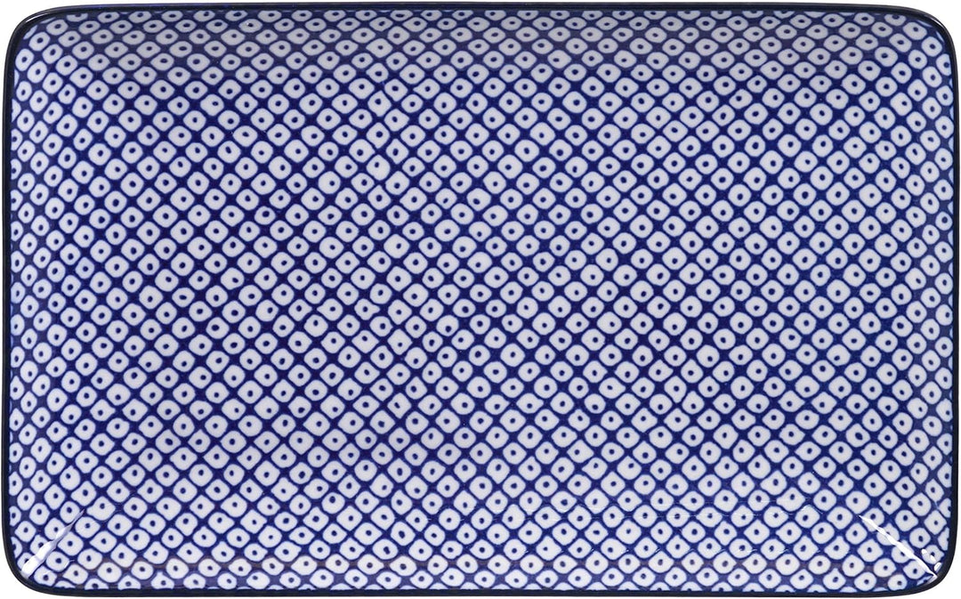 Nippon Blue Sushi Plate w/Giftbox mit Chop 4pcs 21x13.5 & 9.5x3cm Lines/Dots