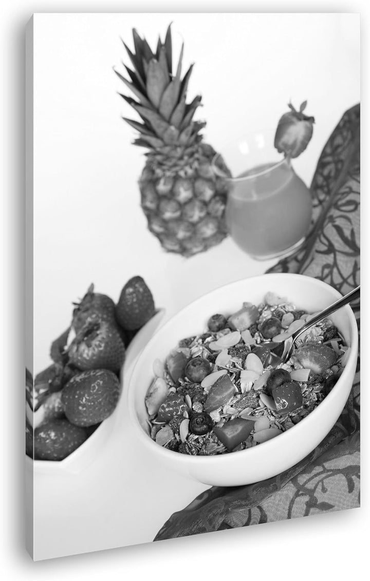 deyoli gesundes Müsli mit Obst Effekt: Schwarz/Weiss im Format: 80x60 als Leinwandbild, Motiv fertig