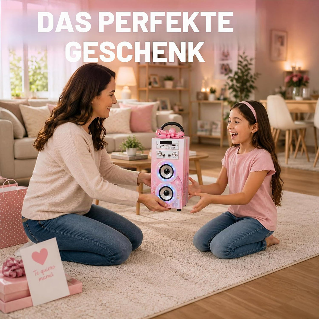 DYNASONIC Karaoke mit 2 Mikrofonen, tragbarer Karaoke-Maschine, Bluetooth-Lautsprecher, USB- und SD-