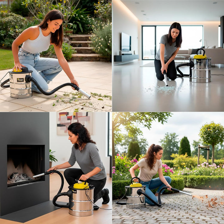 Aschesauger für Kamine, Pellets und Grills - 1.200W Leistung - 20 L Fassungsvermögen - Aus Edelstahl