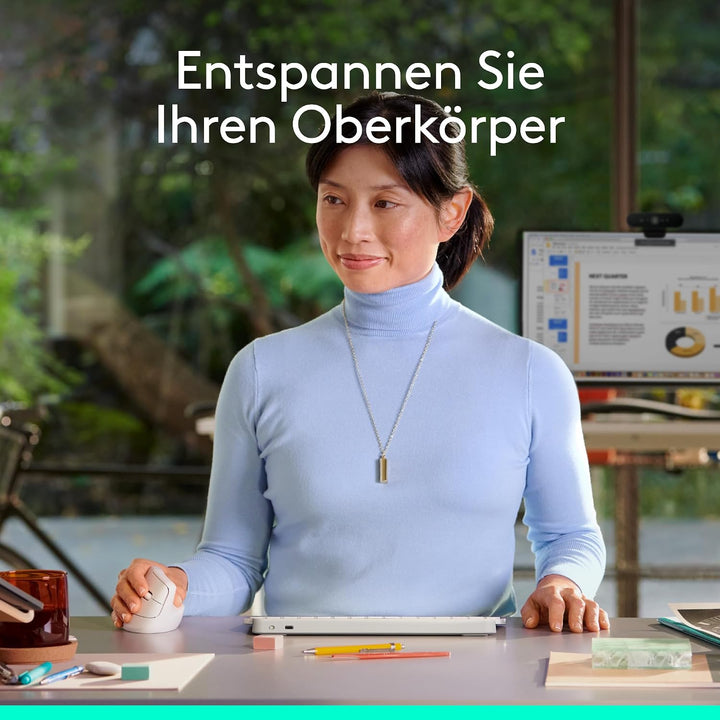 Logitech Lift Vertikale Ergonomische Maus, Kabellos, Bluetooth oder Logi Bolt USB-Empfänger, Leise K