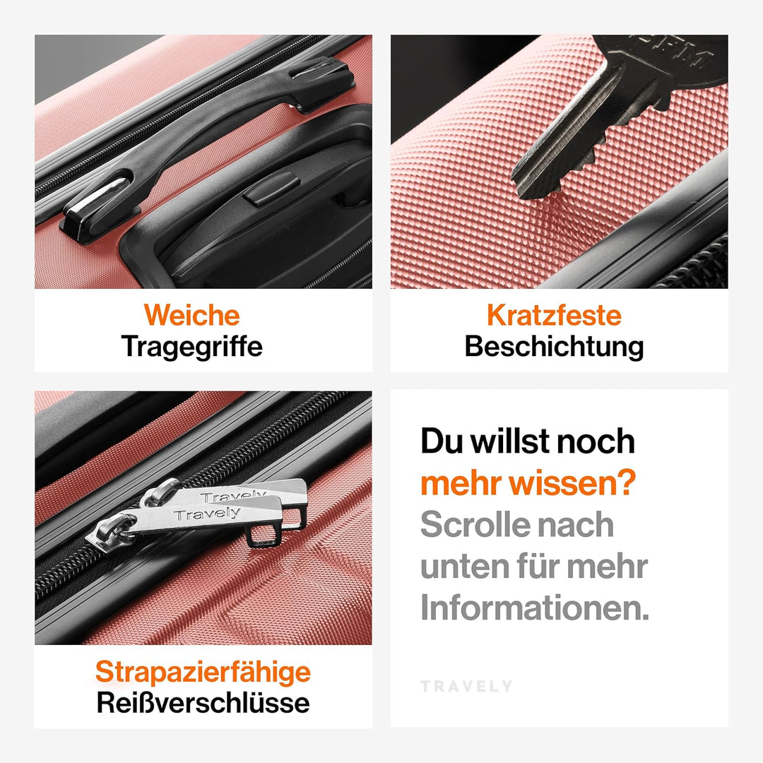 Travely Premium Handgepäck Koffer 55x40x20cm - passend für Ryanair, Lufthansa, Eurowings und co. I 3